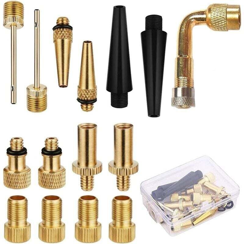 15-teiliges Fahrradventil-Aufblas- und Adapterset mit Box – Umrüstung von englischen auf französische Ventile (AV, DV, S...