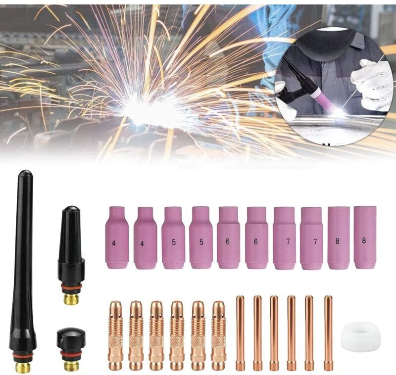 Wig Zubehör für WP26 WP17 Schweißbrenner Tig Schweißzubehör Torch Welding Accessories Set 26pcs, Spannhülsen + Gehäuse +...