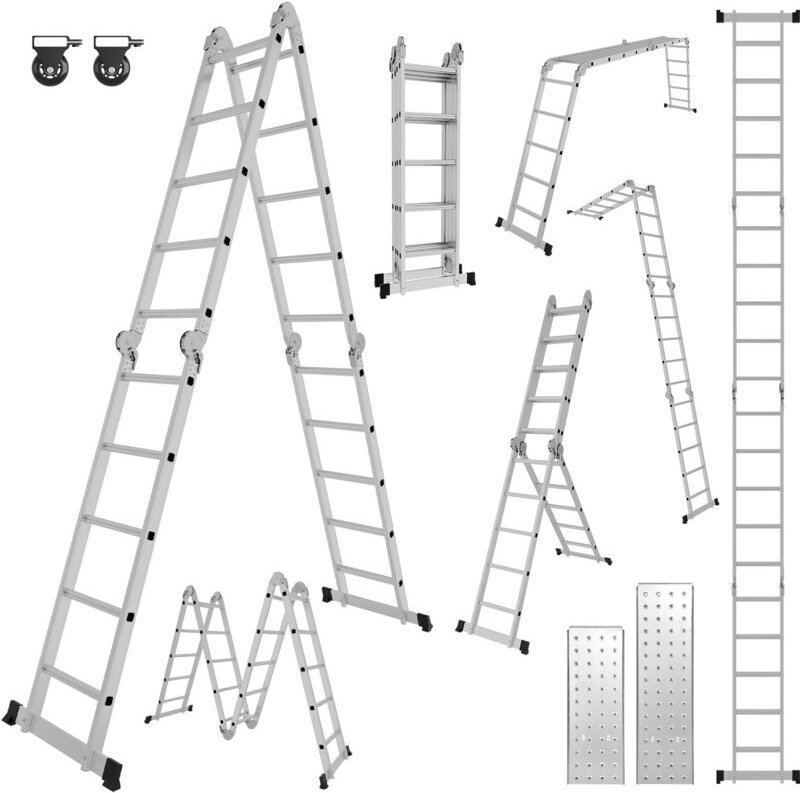 TolleTour Leiter Mehrzweckleiter Alu Gelenkleiter Klappleiter 582cm Multifunktionsleiter Aluleiter Mit Plattform Bis 150...