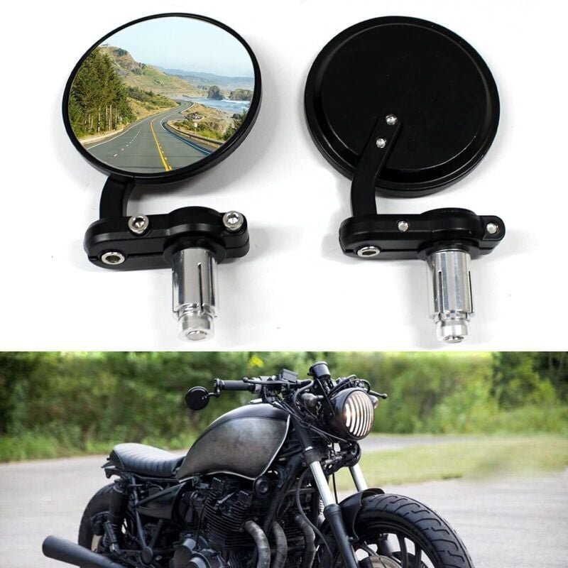 Runder Motorrad-Rückspiegel, 7/8" (22 mm) Lenkerendenspiegel, schwarze Seitenspiegel, universell passend für Fahrrad, Mo...
