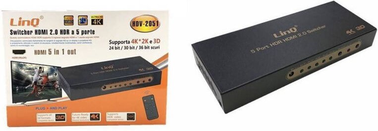 Trade Shop - switch switcher hdmi 2.0 hdr a 5 porte 5 in 1OUT support 4K 2K e 3D HDV-2051 -