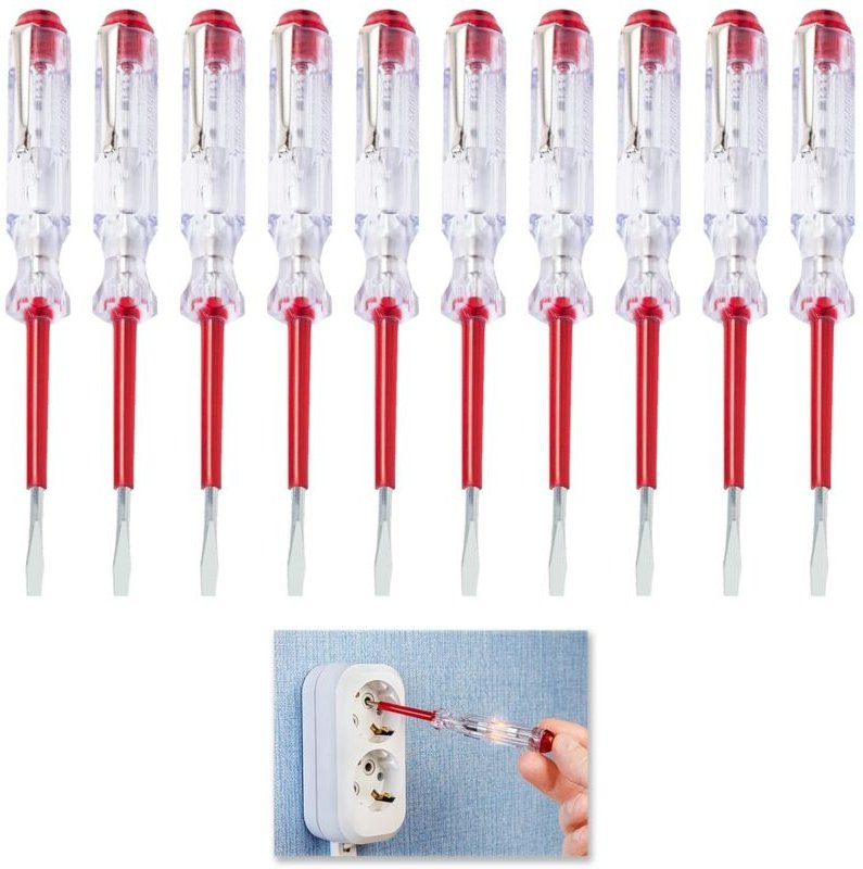 10 Stücke Phasenprüfer Schraubendreher, 100V-500V Spannungsprüfer Schraubendreher, Stromprüfer, Fasenprüfer, Robuster El...