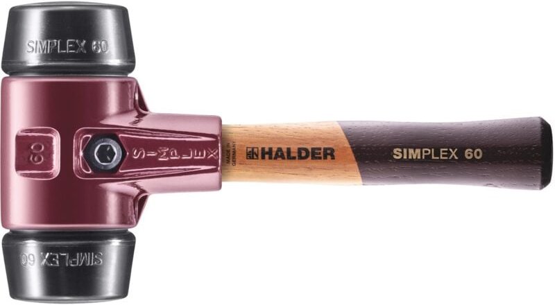 Simplex Schonhammer ø 60 mm Gummi schwarz kurzer Stiel mit Tempergussgehäuse - Halder