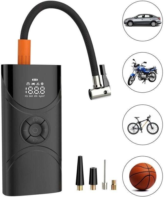 Tragbarer Luftkompressor für Reifenfüller, 150 PSI-Luftpumpe mit Digitalanzeige, Druckmesser und Taschenlampe, eingebaut...