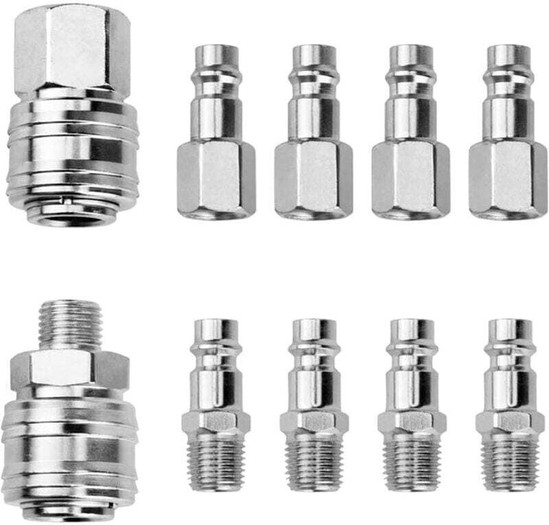 Vtizikl Raccord rapide pour compresseur , lot de 10 raccords 1/4 pouce BSP, raccord pneumatique rapide, kit de raccords ...