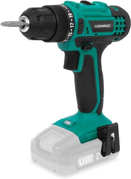 Akku-Bohrschrauber 20V – 19 Drehmomentstufen + Bohrmodus – inkl. 2 Schrauberbits – Ohne Akku und Ladegerät - Vonroc