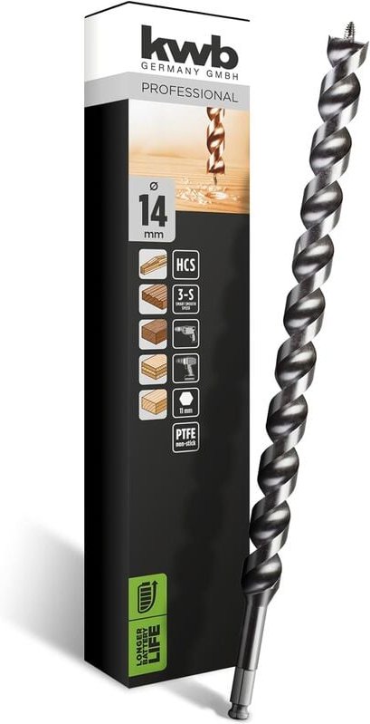 Double cut Japan Schlangenbohrer ø 14 mm, 460 mm, PTFE-Antihaftbeschichtung, spezieller Spitzenanschliff, mit selbstzent...