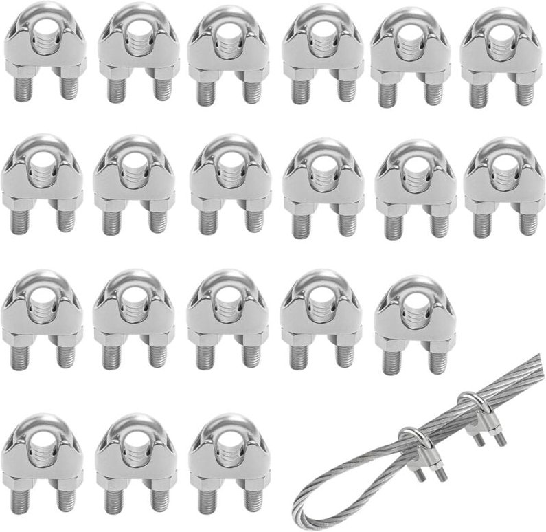 Packung mit 20 Stahlkabelklemmen 5 mm, Kabelklemmen aus Edelstahl 304, rostbeständig, guter Halt, für Kabel bis zu 5 mm ...