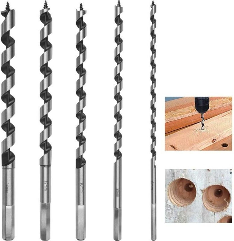 5-teiliges Sechskant-Holzbohrer-Set, 230 mm Spiralbohrer aus Kohlenstoffstahl, Holzbearbeitungswerkzeug-Set mit Durchmes...