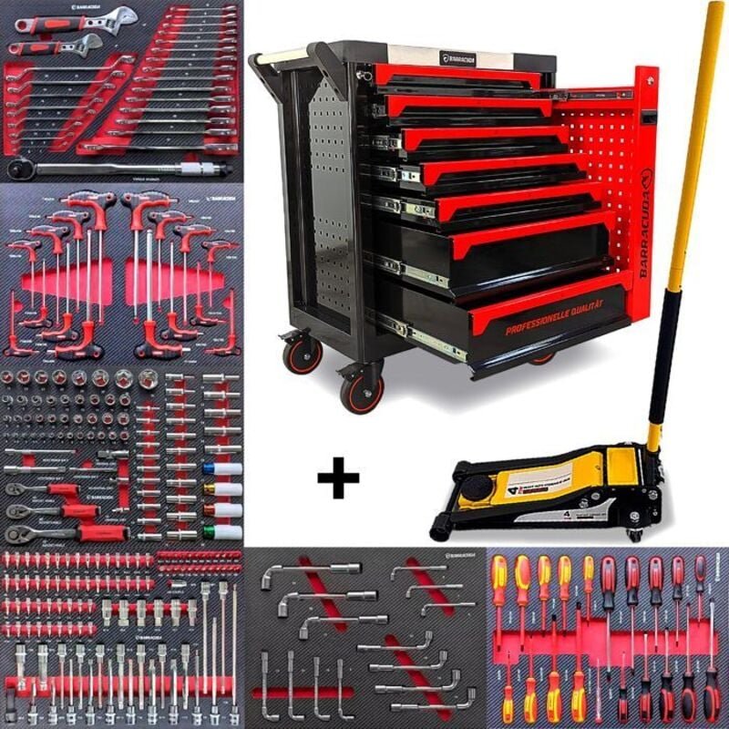 Werkstattwagen - BARRACUDA TOOLS - CUDA Max XXL - 8 Schubladen - Hydraulikheber 4T - Rot