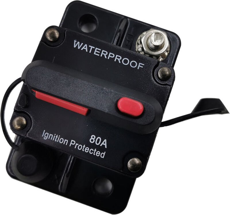 Wasserdichter, rücksetzbarer automatischer Schutzschalter, 12–48 V DC, 80 A, für Fahrzeuge, 1 Stück