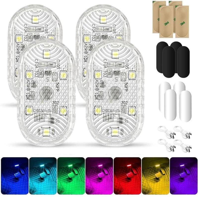 4-teilige RGB-Innenbeleuchtung, kabellose Innenbeleuchtung, stimmungsvolle Innenbeleuchtung, 7-farbige, sprachgesteuerte...