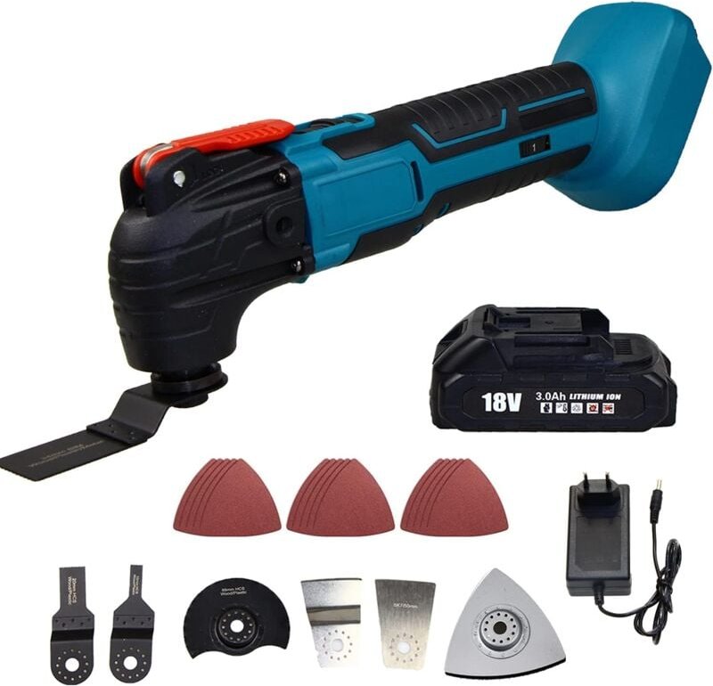 Akku-Multifunktionswerkzeug, mit 1 x 3000 mAh Akku und Ladegerät, 22-teiliges Zubehör, variable Drehzahl und 4° Oszillat...