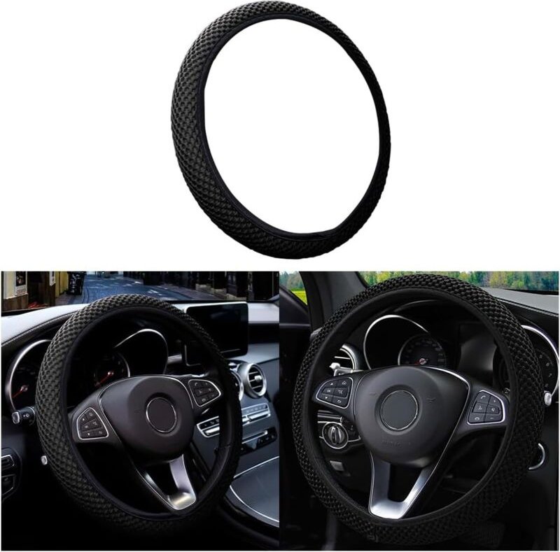 Atmungsaktiver Lenkradbezug aus Seidenmikrofaser, 36-38 cm, warm im Winter und kühl im Sommer, rutschfest, geruchlos, st...