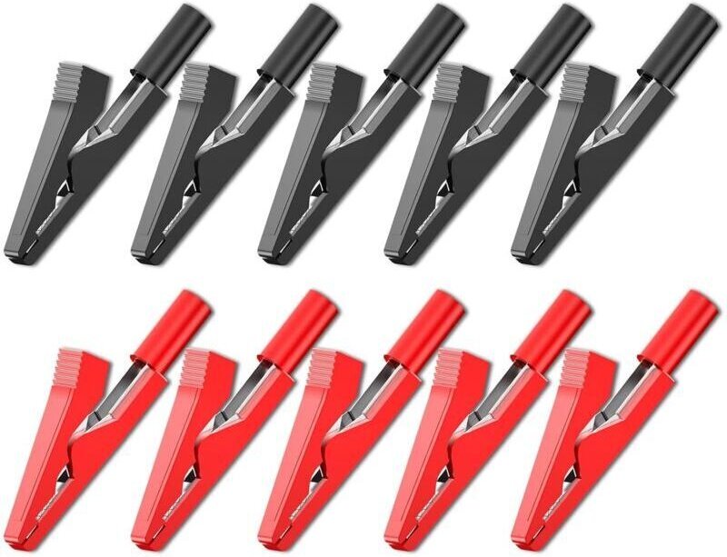 Elektrisch isolierte Krokodilklemmen, 10 Stück, rote und schwarze Krokodilklemmen für 2-mm-Messspitzen, 2-mm-Bananenstec...