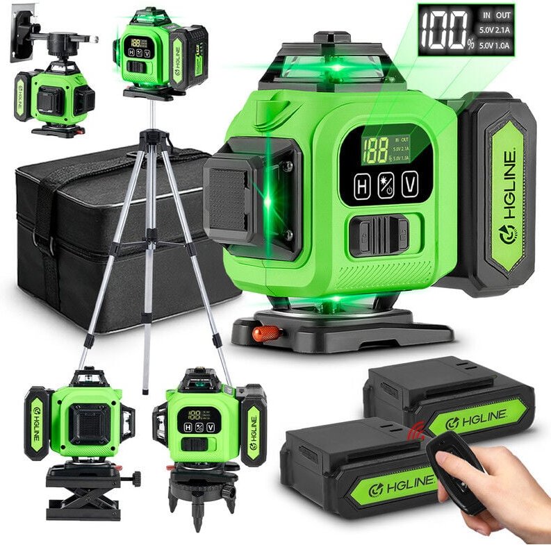 Onevan - LED-Spiel Laser-Nivelliergerät 4D 16 Laserlinien, mit Stativ für 1.2m Lasernivelliergeräte + 2 Neue aufgerüstet...