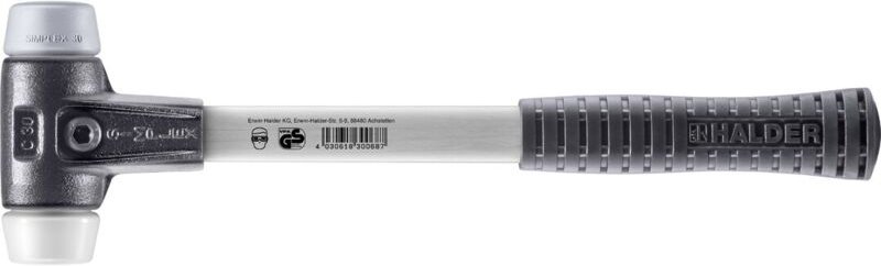 SIMPLEX-Schonhammer, TPE-mid / Superplastik mit verstärktem Tempergussgehäuse und Fiberglasstiel D=30 mm 3737.030