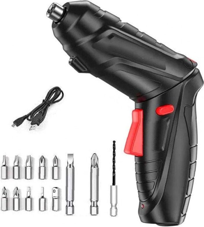 Tragbarer, kabelloser Elektroschrauber mit Griff für Wartungsarbeiten, drehbar, 16-teilig, korrosionsbeständig