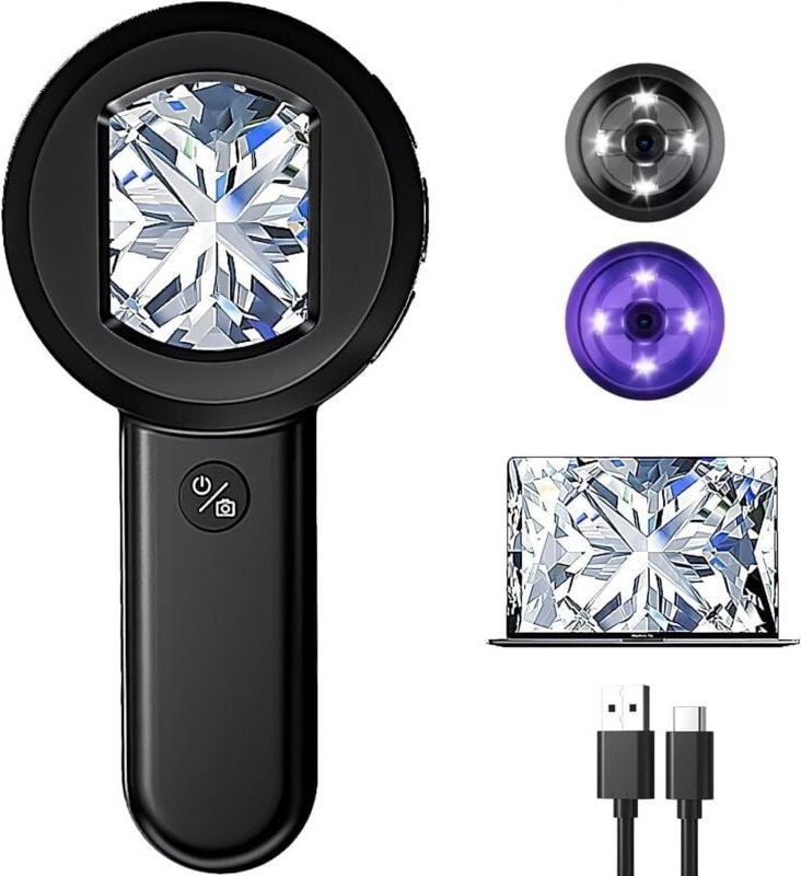 Digitales Mikroskop, 2,0-Zoll-IPS-Bildschirm (wiederaufladbar) mit 8 einstellbaren LEDs, Mini-Taschenmikroskop für Entde...