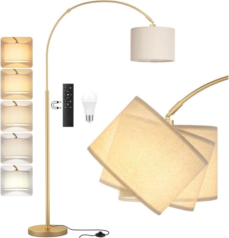 LED-Stehlampe für Wohnzimmer, E27-Fassung mit Fernbedienung, Vintage-Bogenstehlampe, dimmbar von 3000 K bis 6000 K, geei...
