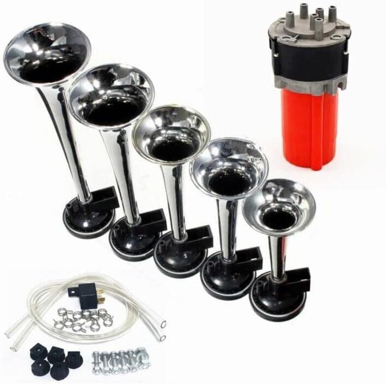 Fünfröhren-Musikhupe, Autohupe, Mehrfrequenz-Klangpersönlichkeit, 12-V-150-dB-Lufthupe, LKW-Hupe mit Kompressor-Luftpump...