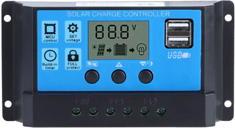 Vtizikl Régulateur de charge d'énergie solaire 12V 24V 30A automatique PWM LCD double régulateur de sortie USB