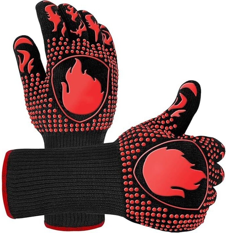 Grillhandschuhe Hitzebeständig, Ofenhandschuhe mit 800 Grad Extrem Hitzebeständige, Kochhandschuhe zum Backen, Grillen, ...