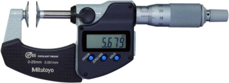 Digitale Bügelmessschraube IP65 für Zahnweitenmessungen, 0-25 mm, Scheibe=20 mm - Mitutoyo