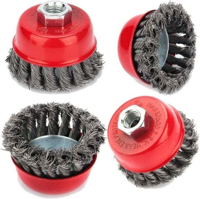 Metallreinigungsbürste, 4 Stück M14 gedrehte 75-mm-Drahtgitterbürste für Winkelschleifer, Trennbürste, Rostentfernung, K...