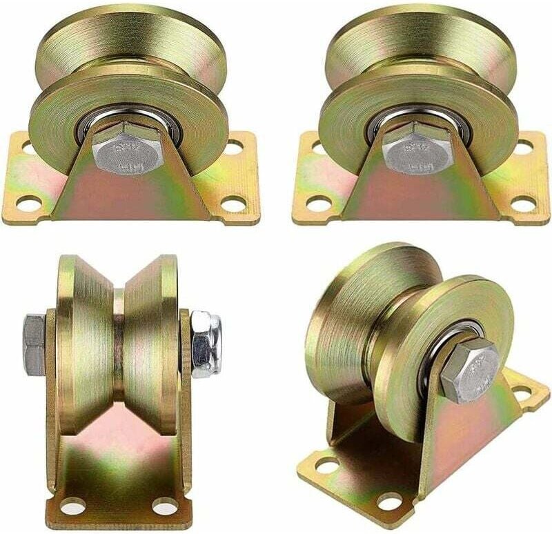 4 Stück Heberolle, Einzelrolle zum Heben, Einscheren, Schienenrolle, Schiebetor, V-Nut-Rolle, für Seile, Stahlseile usw.