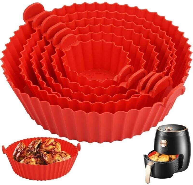 Silikon-Heißluftfritteusenform, 6-teiliges Set, wiederverwendbarer Heißluftfritteusenkorb, runder Silikon-Heißluftfritte...