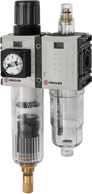 Wartungseinheit 2-tlg. »FUTURA-mini«, PC-Beh., Kompaktmano, g 1/4, 0,1-4, va - Riegler