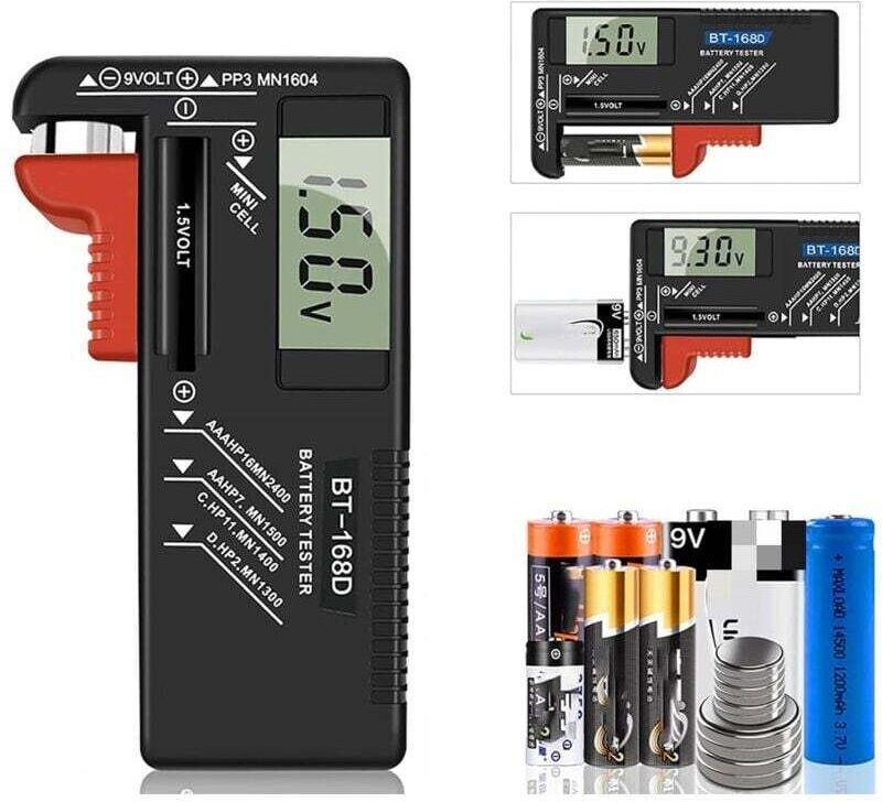 Universeller digitaler Batterietester für AA-, AAA-, C-, D-, PP3-, 9V-, 1,5V- und Knopfzellenbatterien – Funktioniert oh...