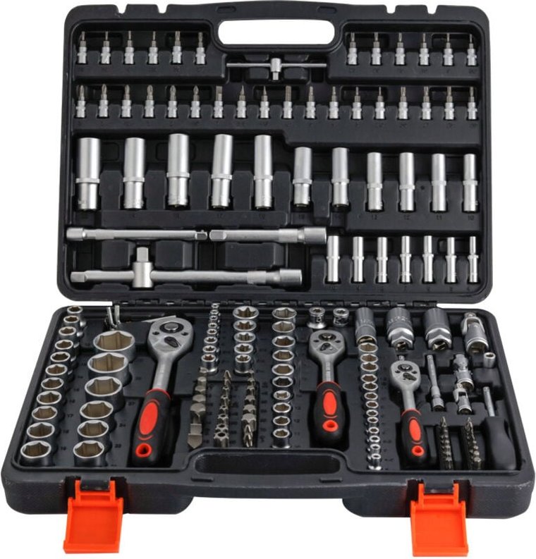 Kompletter Werkzeugkasten mit 1/4", 3/8" und 1/2" Steckschlüssel- und Zubehörsatz – Mechanikerwerkzeuge aus unserem Ulti...