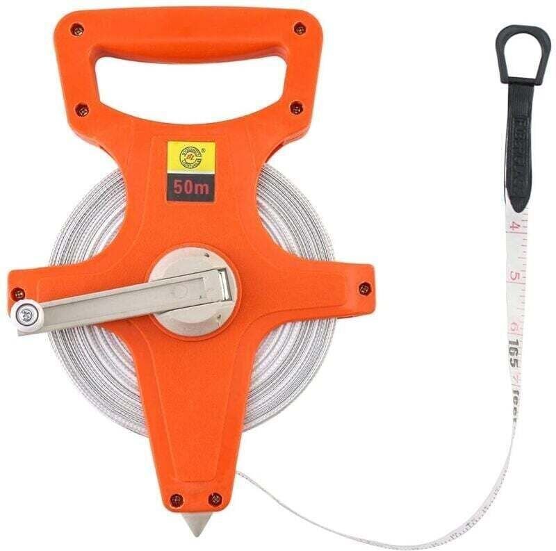 50 m / 165 ft langes, doppelseitiges metrisches Vermessungsband aus Fiberglas mit Zoll- und Meterskala.