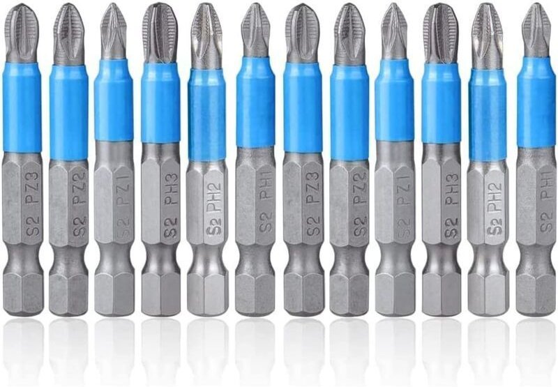 12-teiliges magnetisches Kreuzschlitz-Schraubendreherbit-Set, 50-mm-Sechskantschaft, rutschfest, PH1, PH2, PH3, PZ1, PZ2...