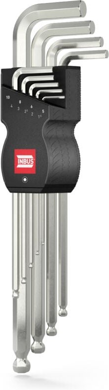 INBUS® 70167 Innensechskant Winkelschrauberdreher Set mit Kugelkopf 9teilig 1.5 bis 10 mm XL