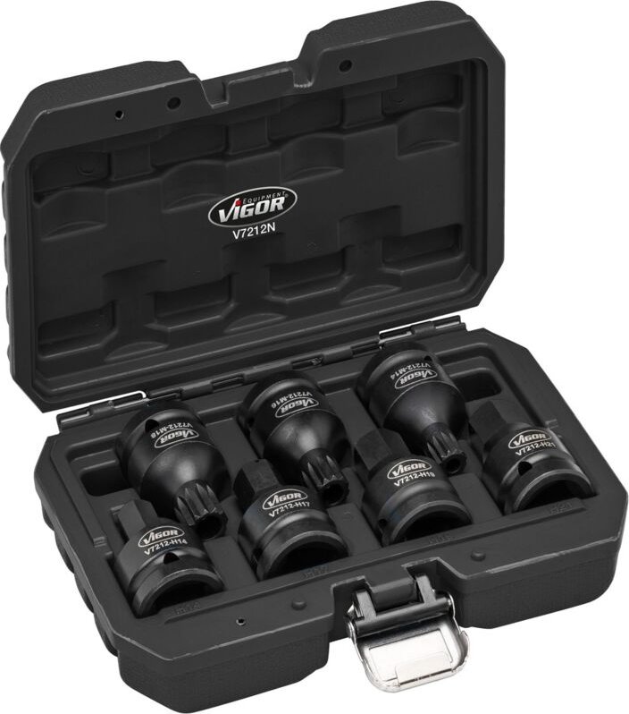VIGOR Schlag-, Maschinenschrauber Steckschlüssel Satz, 3/4 (20 mm) Vierkant hohl, Außen Sechskant Profil, Außen Doppelse...