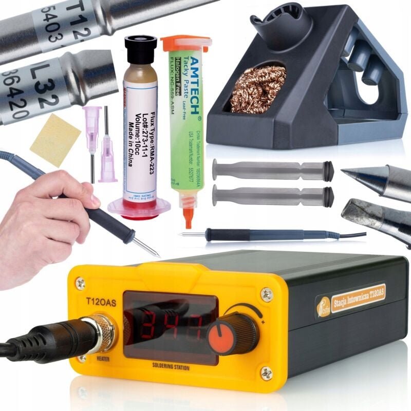 Rosfix Set T12OAS Lötstation – 75 W, 230 V, 200–450 °C Inkl. T12-B, T12-D32, T12-I Spitzen & Flux RMA-223 + NC-559-ASM S...