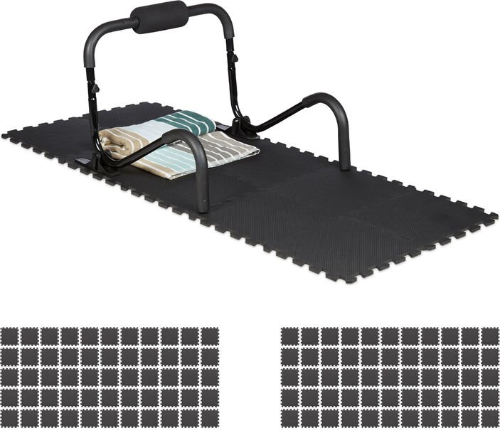 Thumbnail - 120 x Bodenschutzmatte 30x30cm, 10,75m², erweiterbar, stoßdämpfende Schutz Unterlagen Fitnessgeräte, Stärke 1cm, schwarz