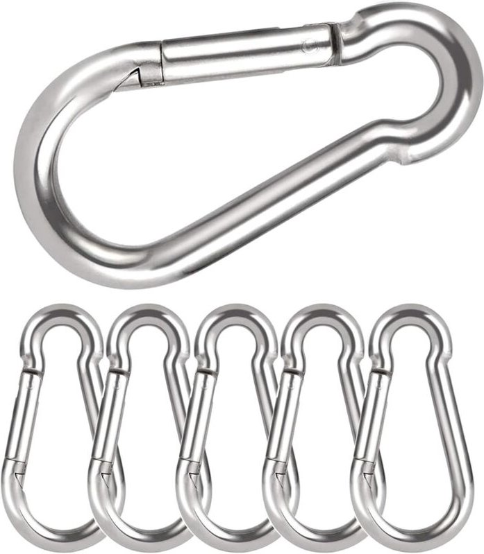 Set mit 6 verzinkten, federbelasteten Karabinerhaken, 8 x 80 mm, Tragfähigkeit 250 kg, federbelasteter Karabinerhaken mi...