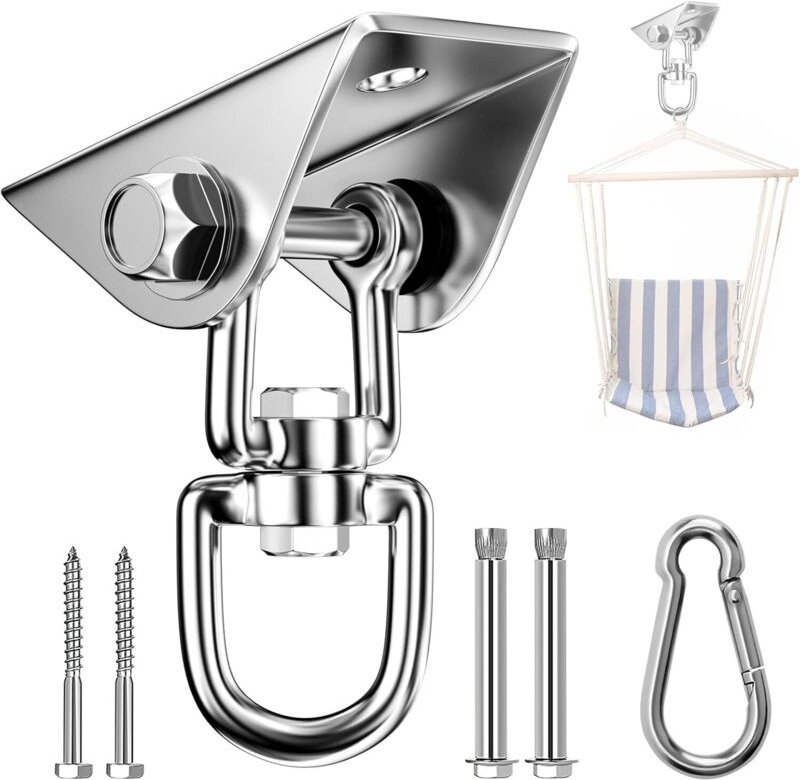 Deckenhaken, robuster Edelstahl, 450 kg Tragkraft, 360° drehbar, Hängeschaukelhaken mit Schrauben für Holzbalken und Bet...