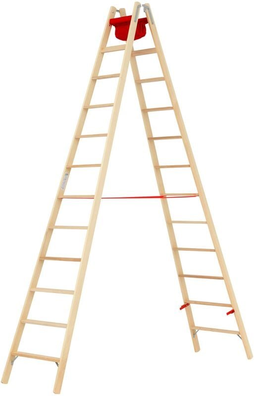 Hymer - Holz-Stufenstehleiter, beidseitig begehbar, 2x12 Stufen, Länge 3,48 m