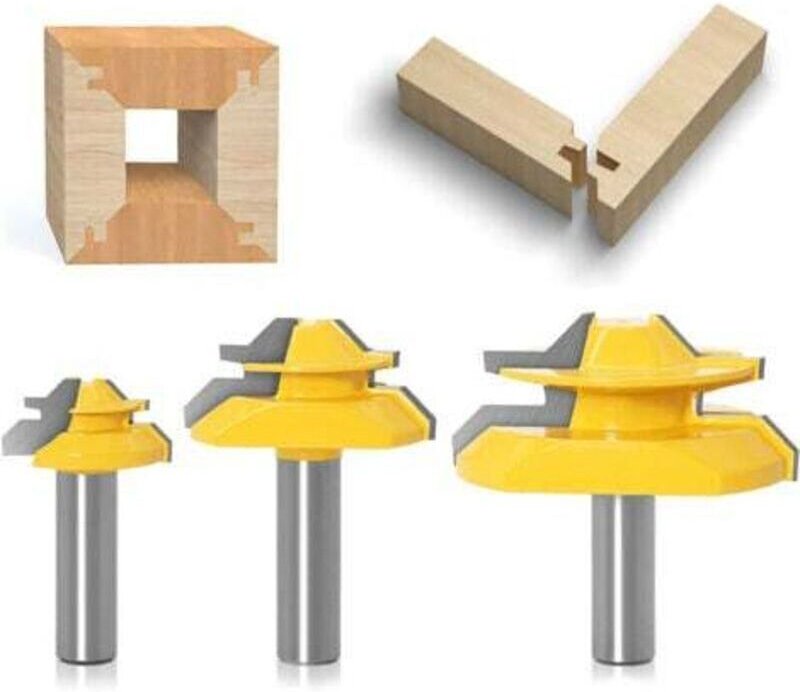 3-teiliger 45°-Gehrungsfräser mit Verriegelung, 1/2 Zoll, Nutfräser, Verbindungsfräser für Holzbearbeitungswerkzeuge, ge...