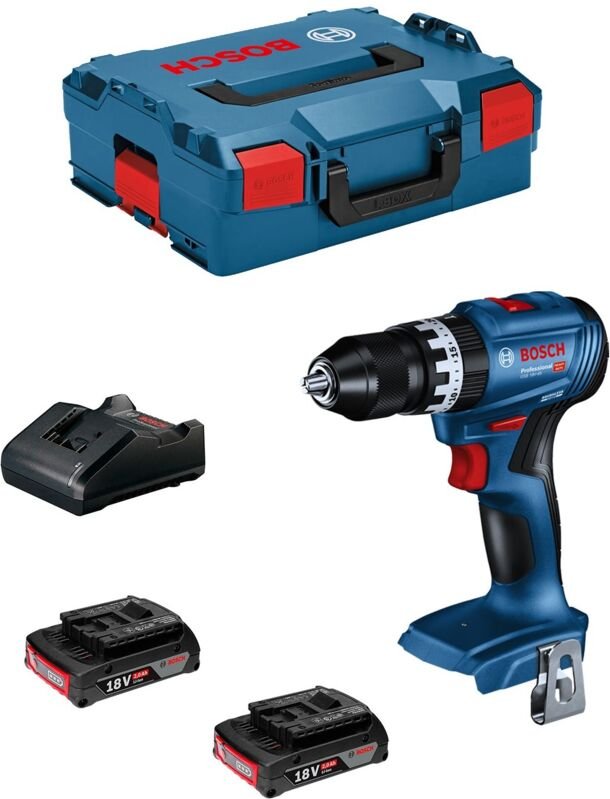 Bosch Akku-Schlagbohrschraube GSB 18V-45, 2 Akku 2,0Ah, GAL 18V-20 in L-Boxx