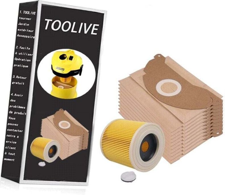 10er-Pack Staubsaugerbeutel + Filter für Kärcher A 2004, A 2024, A 2054, MV 2, Kärcher 6.904-322, Kärcher MV2 WD2 Premiu...
