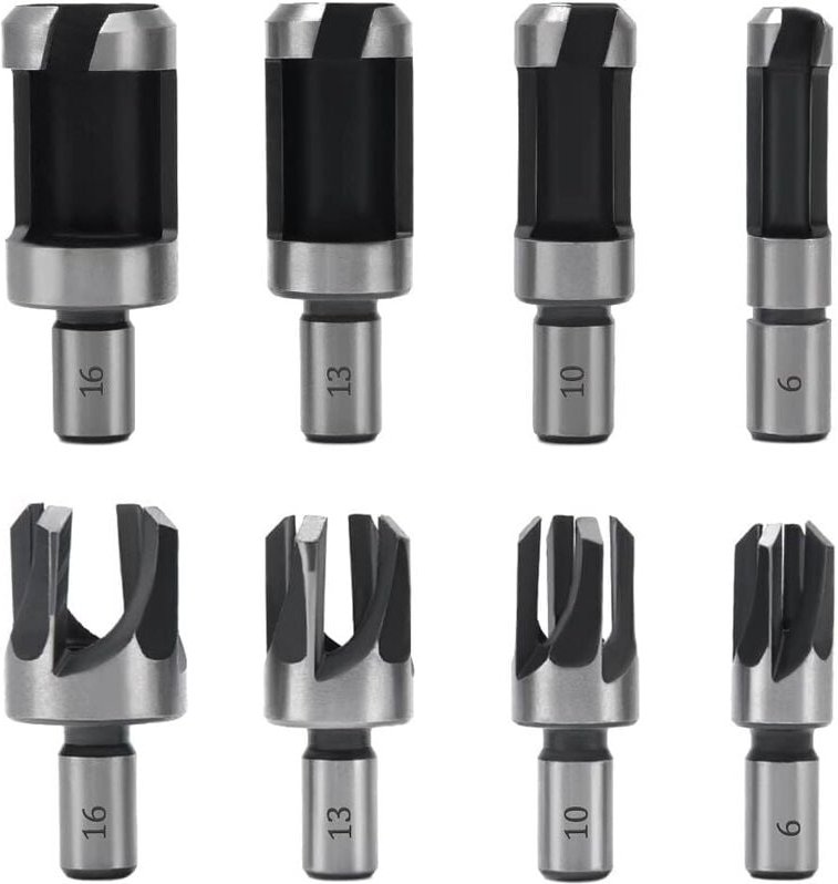 8-teiliger Holzdübelbohrer, 6 mm/10 mm/13 mm/16 mm Holzdübelbohrer, Holzdübelbohrer aus Karbonstahl für die Holzbearbeit...