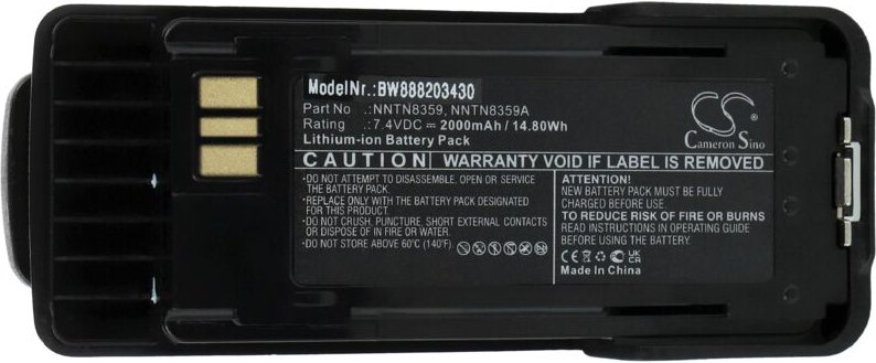 Akku Ersatz für Motorola NNTN8359, NNTN8359A, NNTN8359C für Funkgerät, Walkie Talkie (2000mAh, 7,4V, Li-Ion) + Gürtelcli...