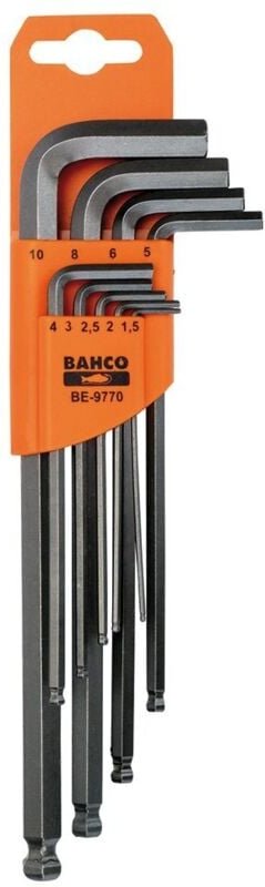 Winkelschraubendreher-Satz, metrisch, mit Kugelkopf, Sechskant, brüniert, 1.5 mm-10 mm - 9-teilig - Bahco