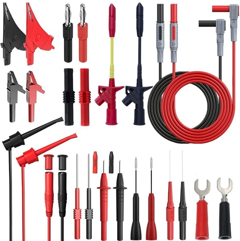24-teiliges Multimeter-Messleitungsset mit Krokodilklemmen, isolierungsdurchdringender Prüfklemme und Prüfspitzen 1000 V...